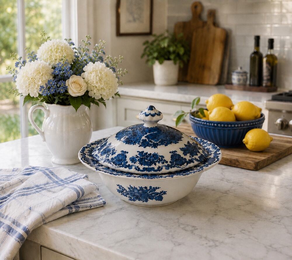 Vintage Enoch Wedgwood Royal Homes Britain Covered Vegetable Bowl Blue White